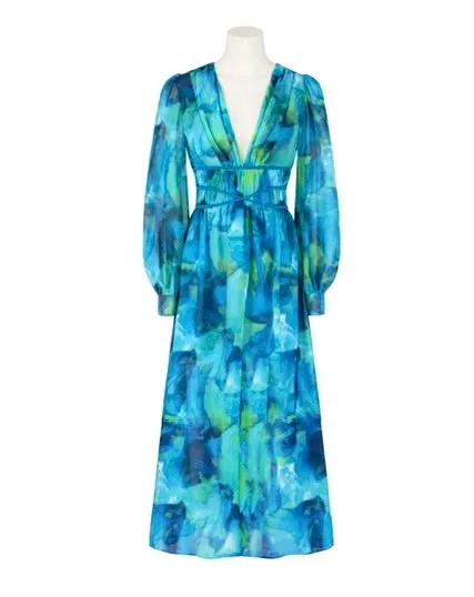 Georgie Chiffon Maxi Dress - Green/Blue Print