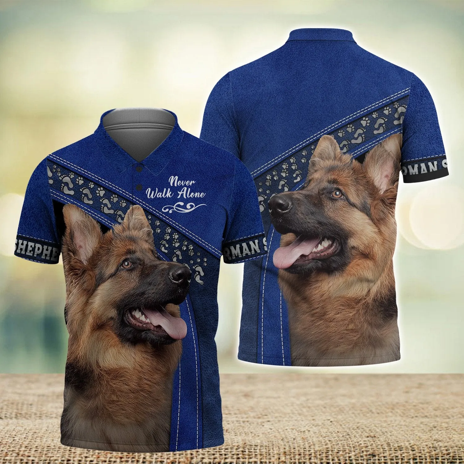 German Shepherd Love Never Walk Alone Blue 3D Full Print Shirts, Shirt For Dog Lovers, Dog Memorial Gifts for loss of Dog