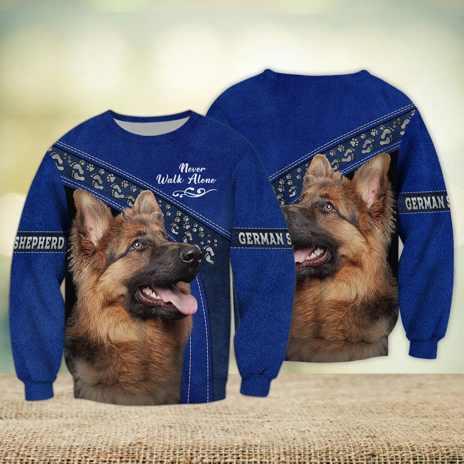 German Shepherd Love Never Walk Alone Blue 3D Full Print Shirts, Shirt For Dog Lovers, Dog Memorial Gifts for loss of Dog