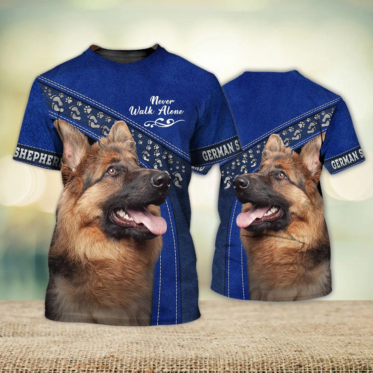 German Shepherd Love Never Walk Alone Blue 3D Full Print Shirts, Shirt For Dog Lovers, Dog Memorial Gifts for loss of Dog