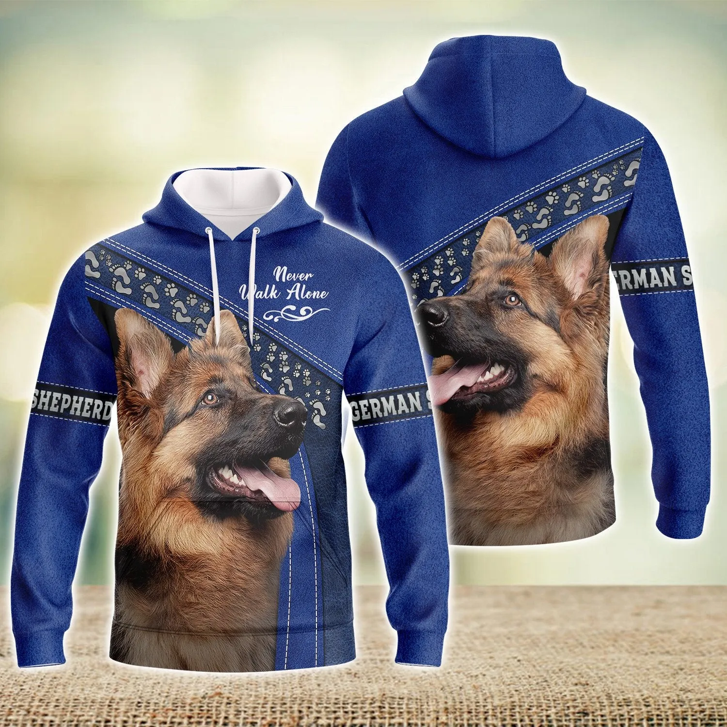 German Shepherd Love Never Walk Alone Blue 3D Full Print Shirts, Shirt For Dog Lovers, Dog Memorial Gifts for loss of Dog