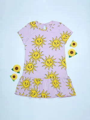 Girls Sun Print Fit & Flared Dress