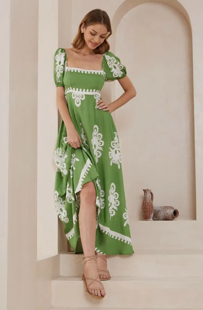 Green Nero Bella Maxi - Puff Sleeves