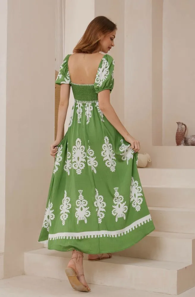 Green Nero Bella Maxi - Puff Sleeves