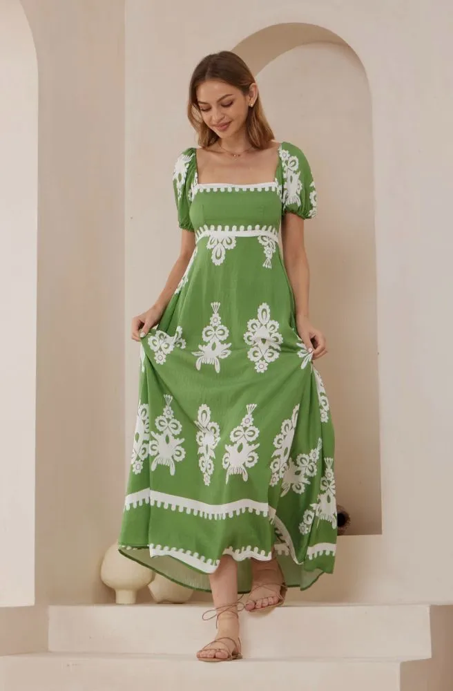 Green Nero Bella Maxi - Puff Sleeves