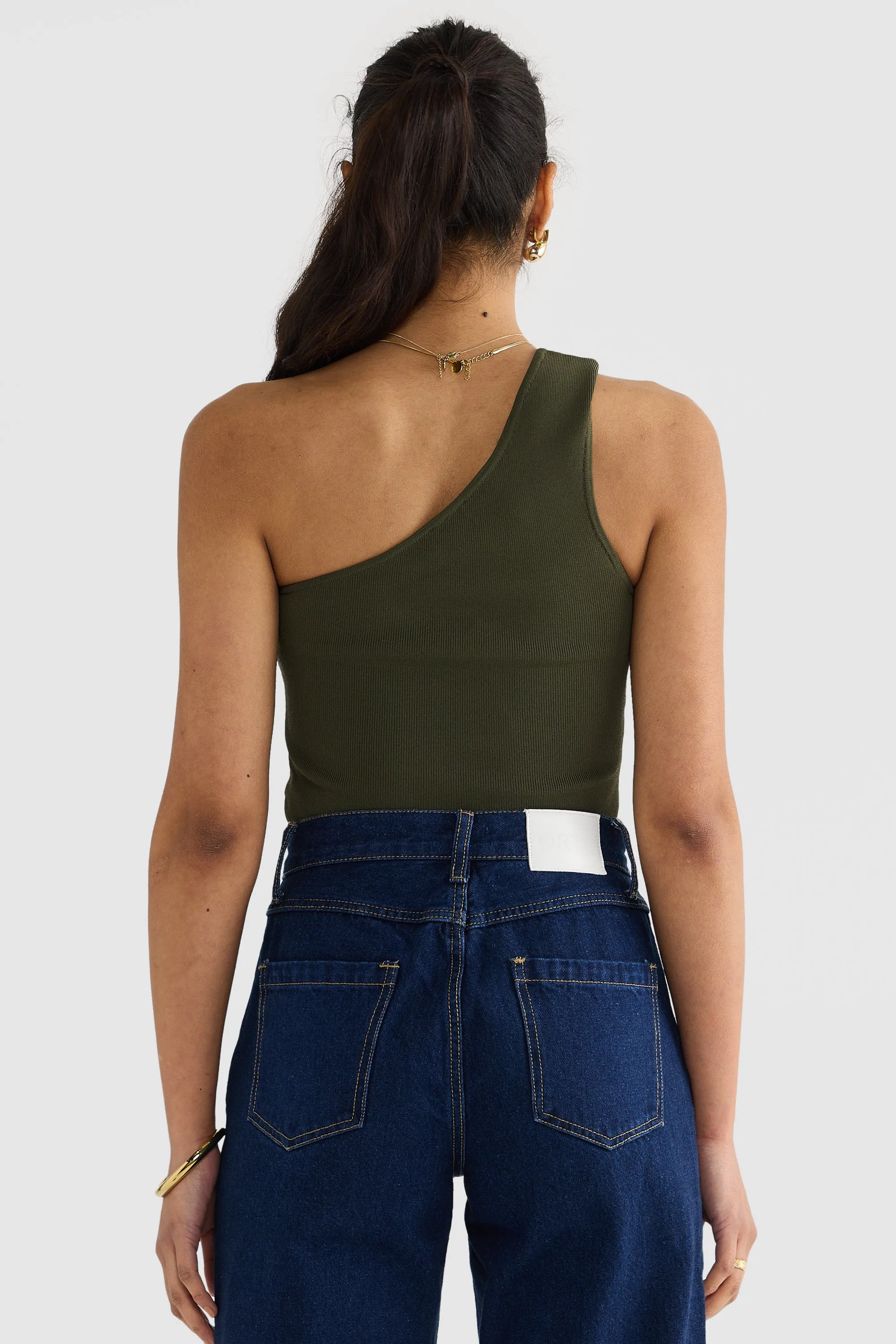 Hadley One Shoulder Knit Top Moss