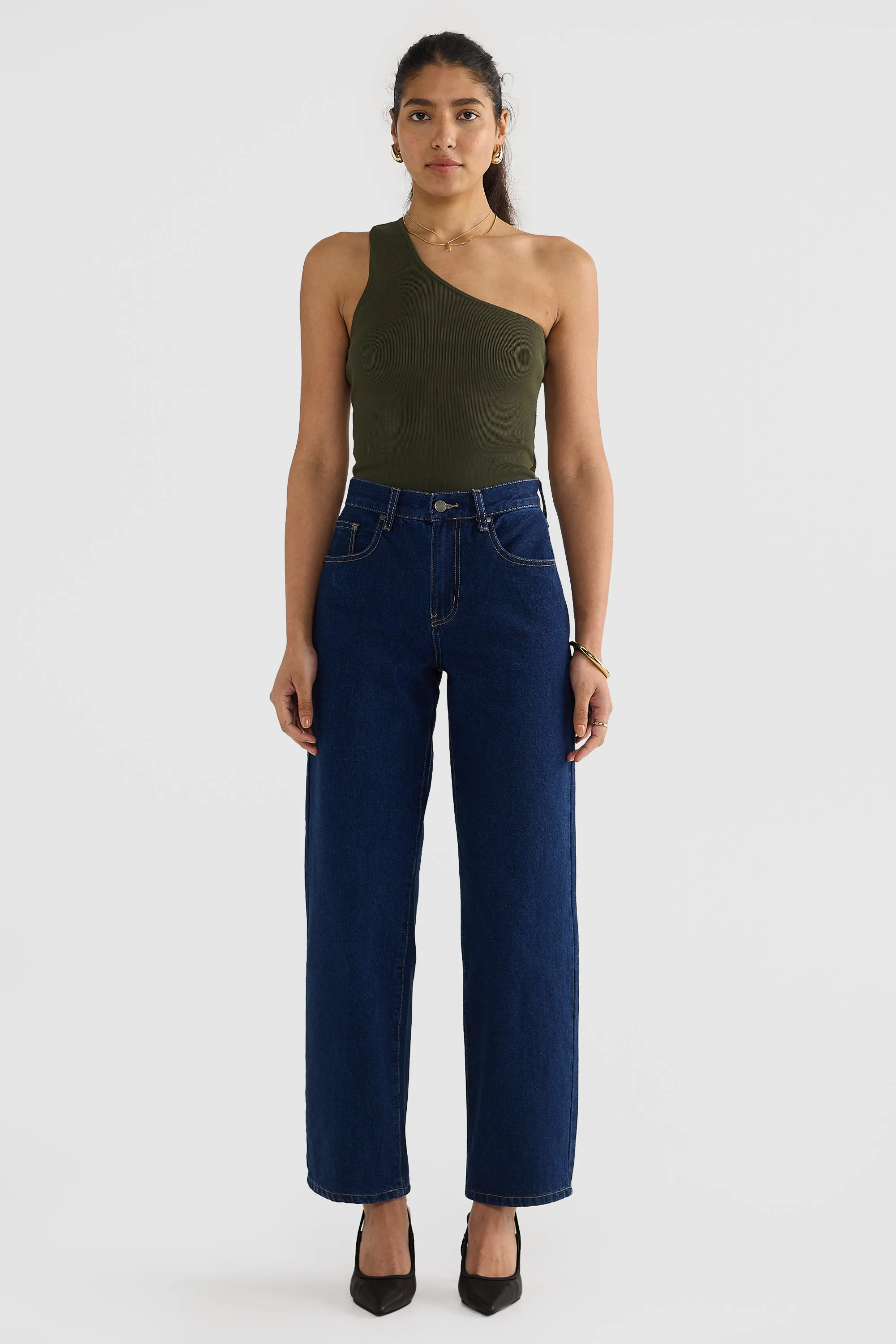 Hadley One Shoulder Knit Top Moss