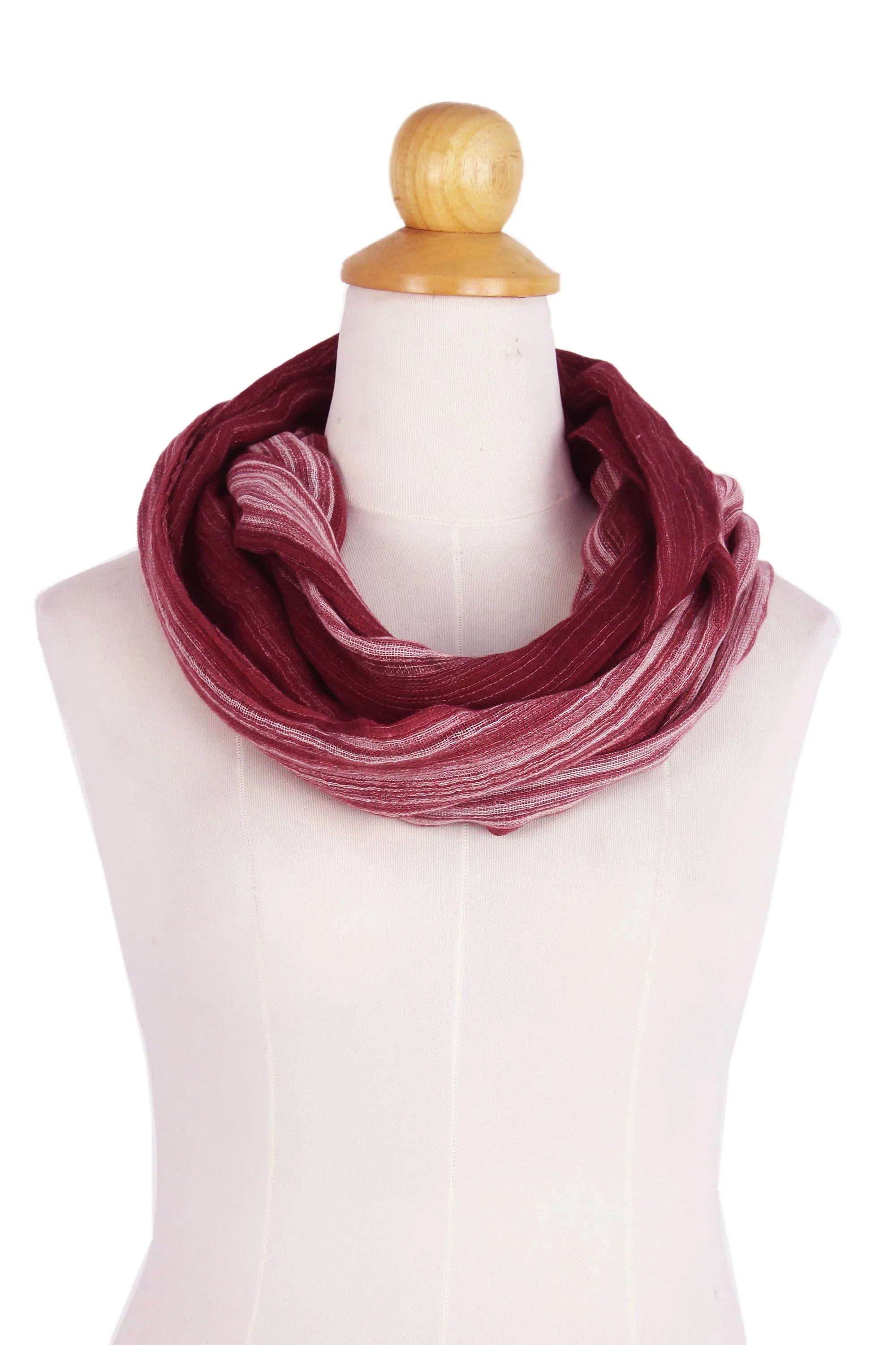 Hand Woven 100% Cotton Infinity Scarf from Thailand - Burgundy Horizon | NOVICA