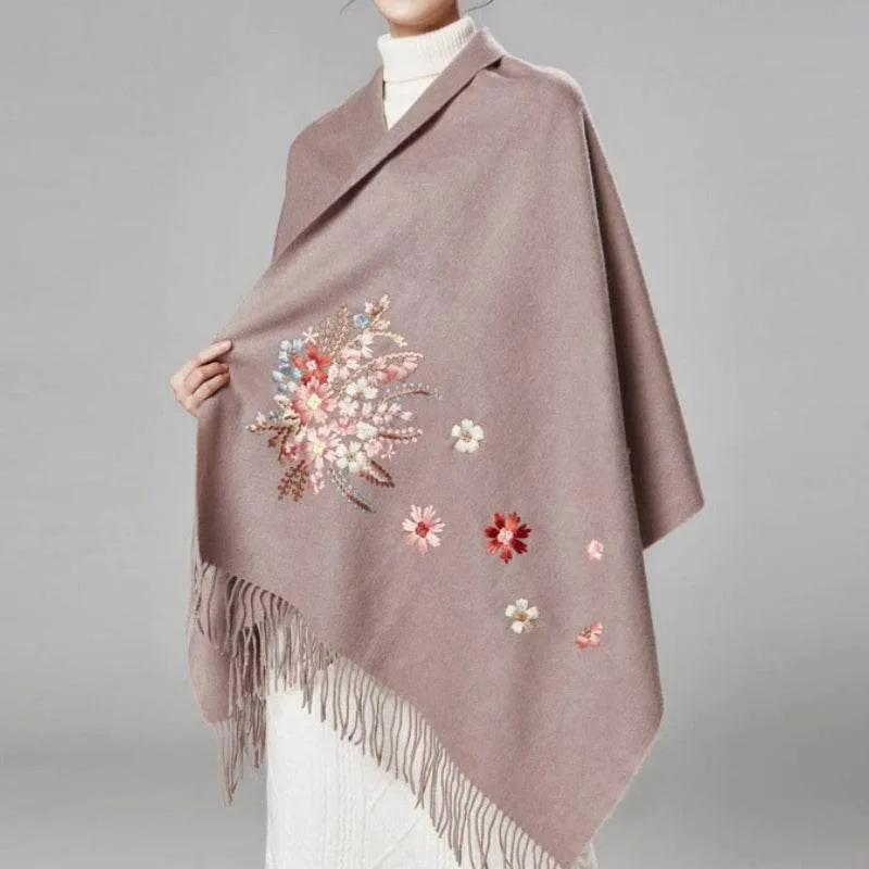 Handcrafted Su Embroidery Cashmere Scarf Luxury Gift Box 200x70cm