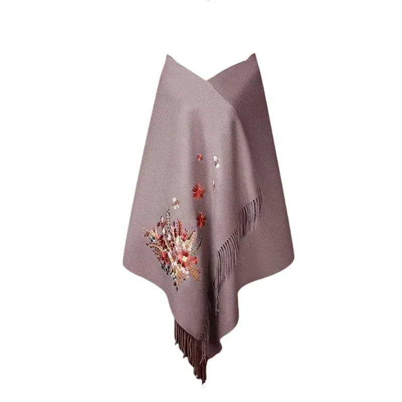 Handcrafted Su Embroidery Cashmere Scarf Luxury Gift Box 200x70cm