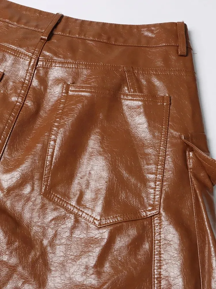 HEYFANCYSTYLE Haute Couture Leather Cargo Pants