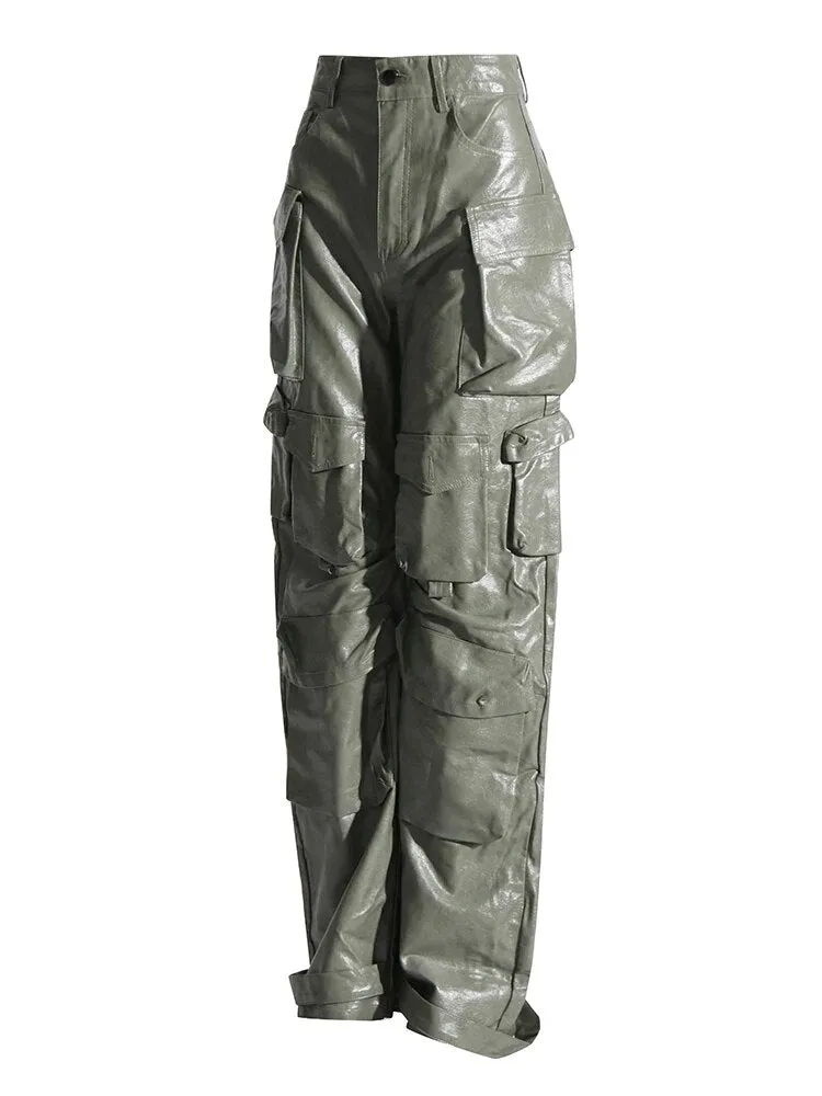 HEYFANCYSTYLE Haute Couture Leather Cargo Pants