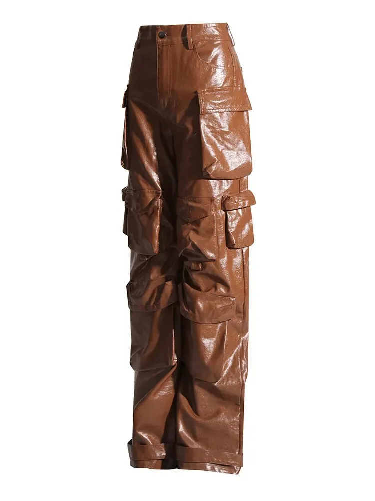 HEYFANCYSTYLE Haute Couture Leather Cargo Pants