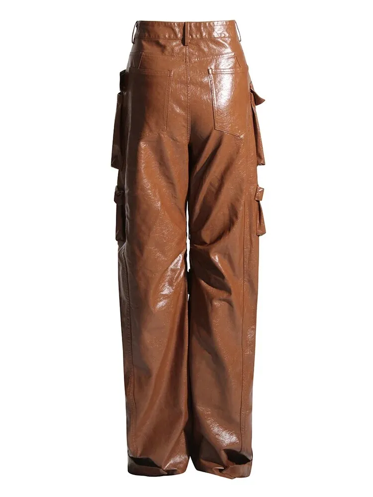 HEYFANCYSTYLE Haute Couture Leather Cargo Pants