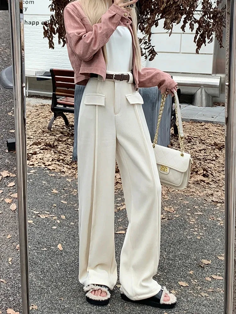 High Waist Corduroy -Trousers With Wide Legs