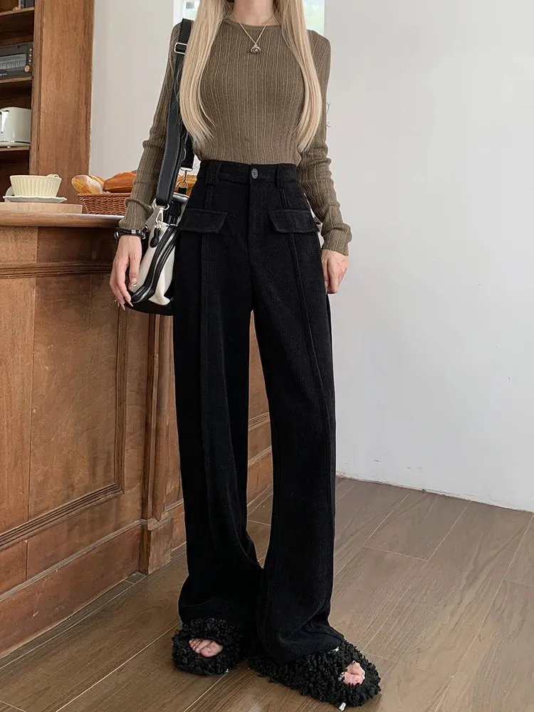 High Waist Corduroy -Trousers With Wide Legs