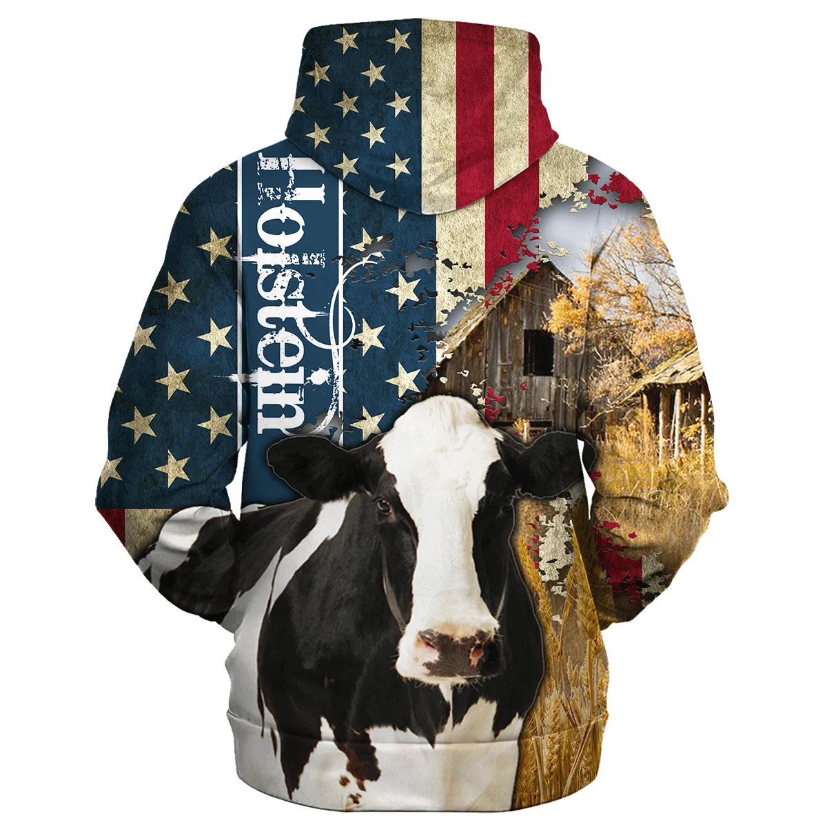 Holstein Farm With America Flag Hoodie