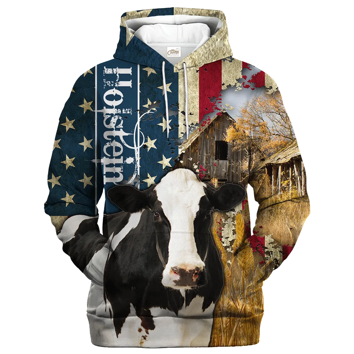 Holstein Farm With America Flag Hoodie