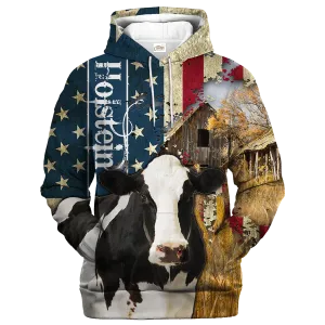 Holstein Farm With America Flag Hoodie