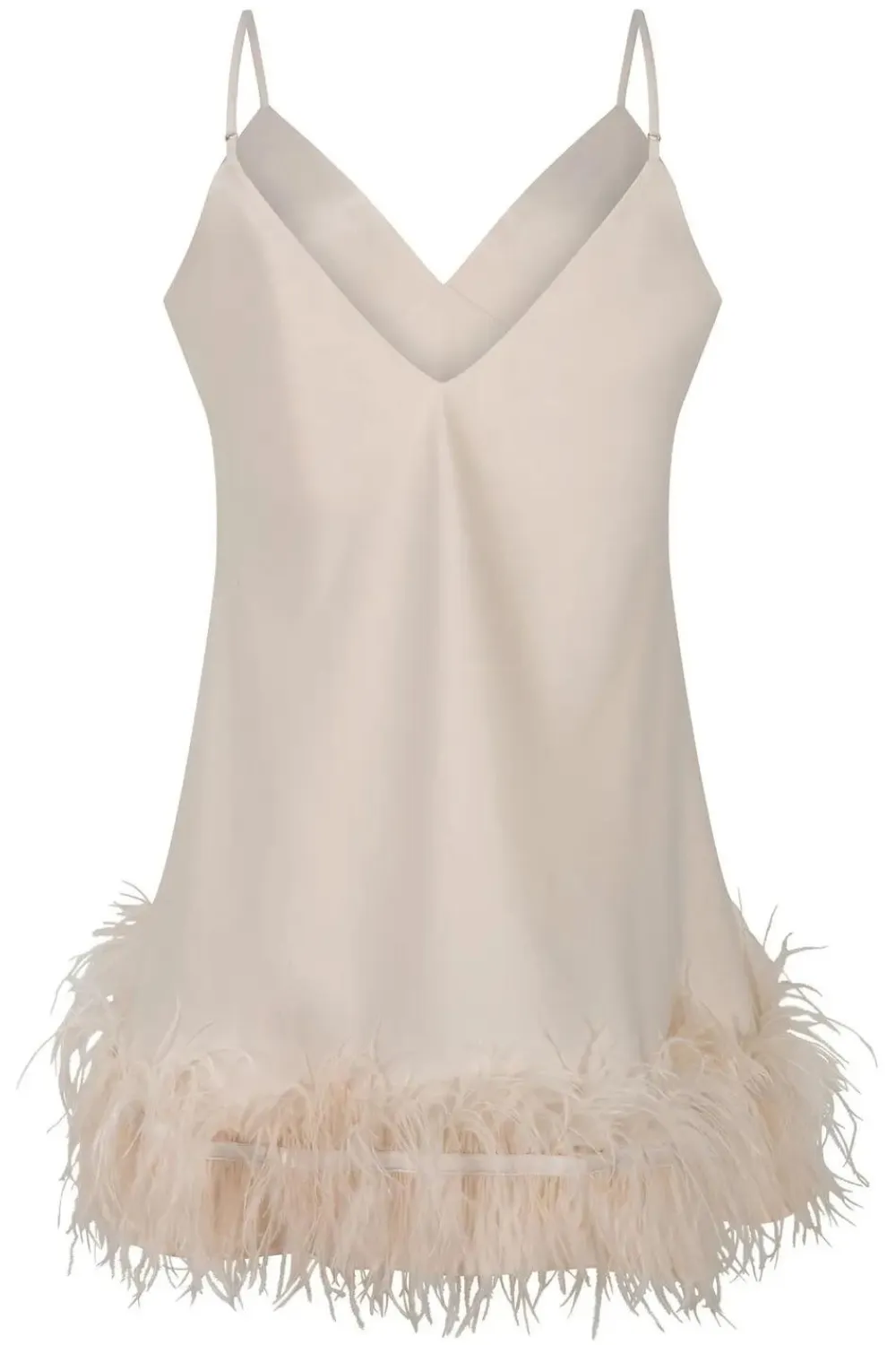 Honey Marabou Feather Trim Satin Slip Dress, Size XS (UK 6)