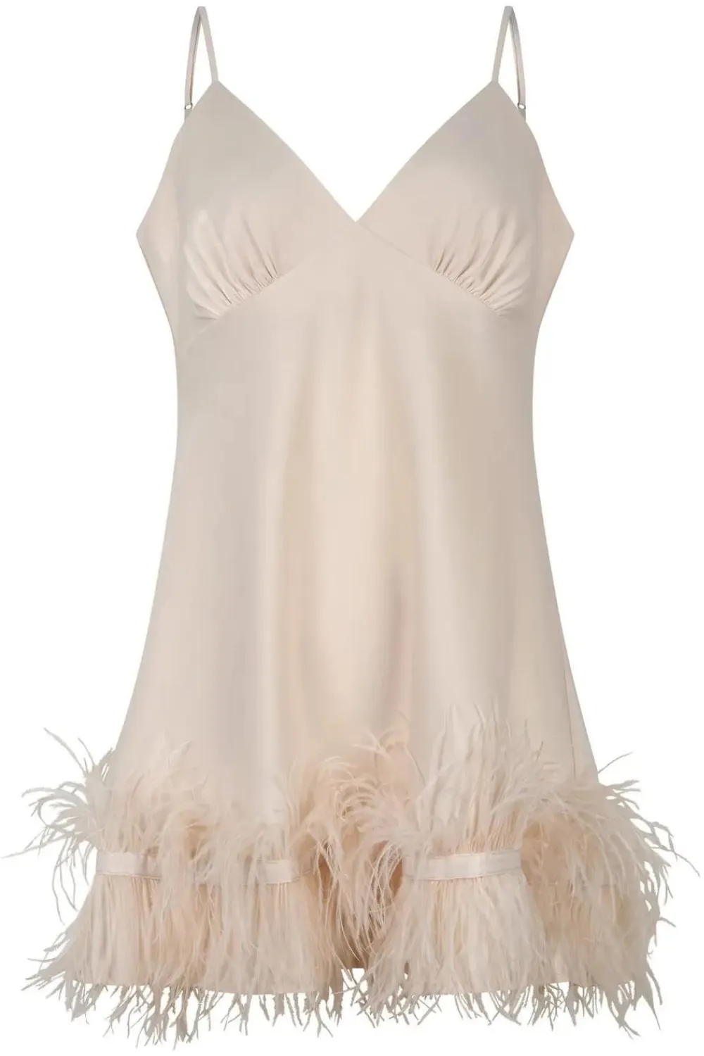 Honey Marabou Feather Trim Satin Slip Dress, Size XS (UK 6)