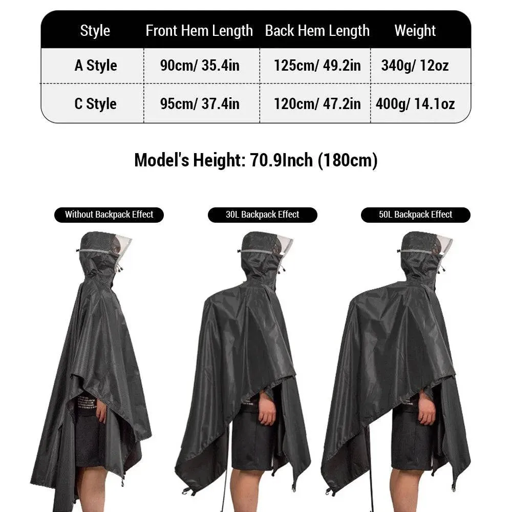 Hooded Waterproof Rain Coat Lightweight Reusable Rain Poncho with High-definition Transparent Brim for Hiking Camping Fishing