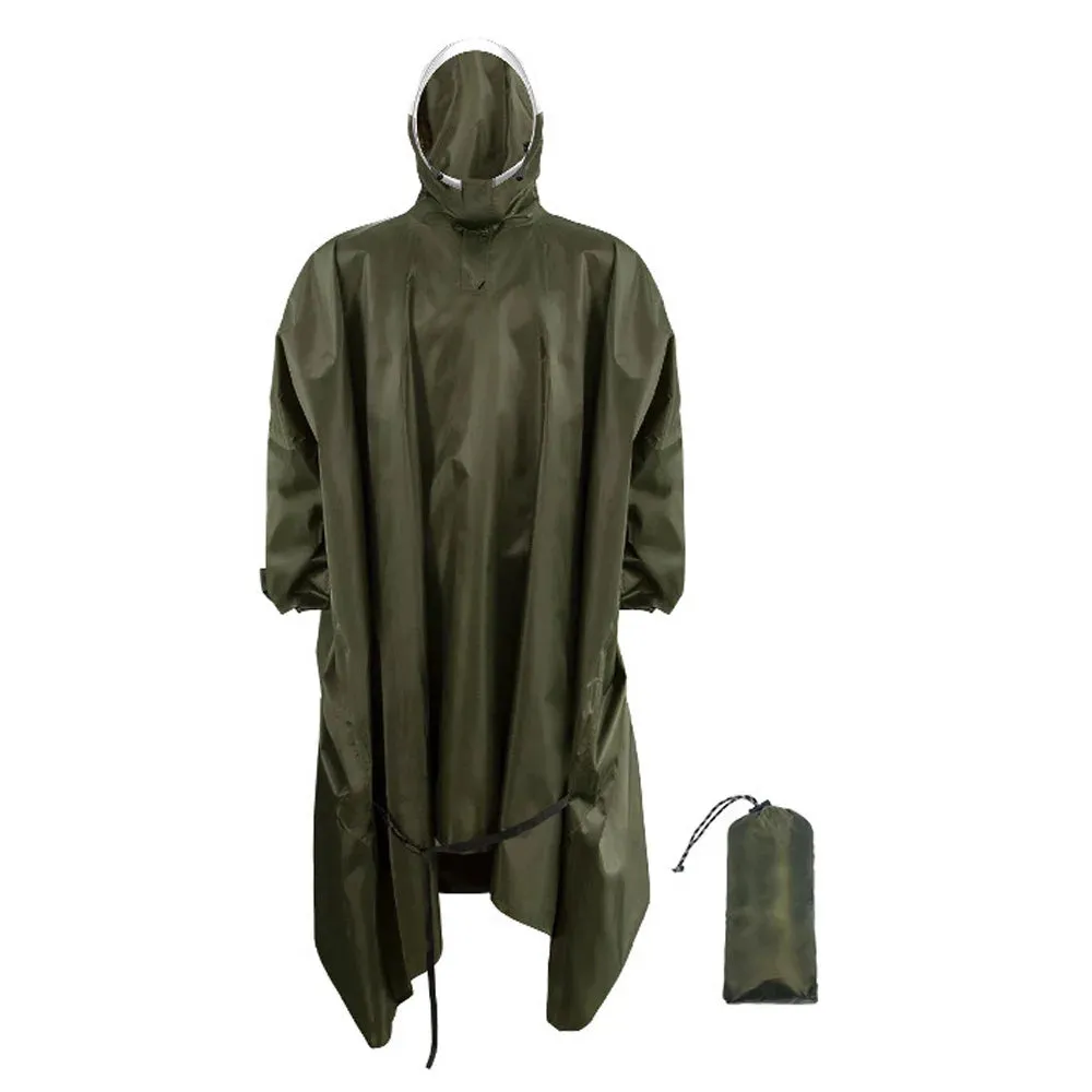 Hooded Waterproof Rain Coat Lightweight Reusable Rain Poncho with High-definition Transparent Brim for Hiking Camping Fishing