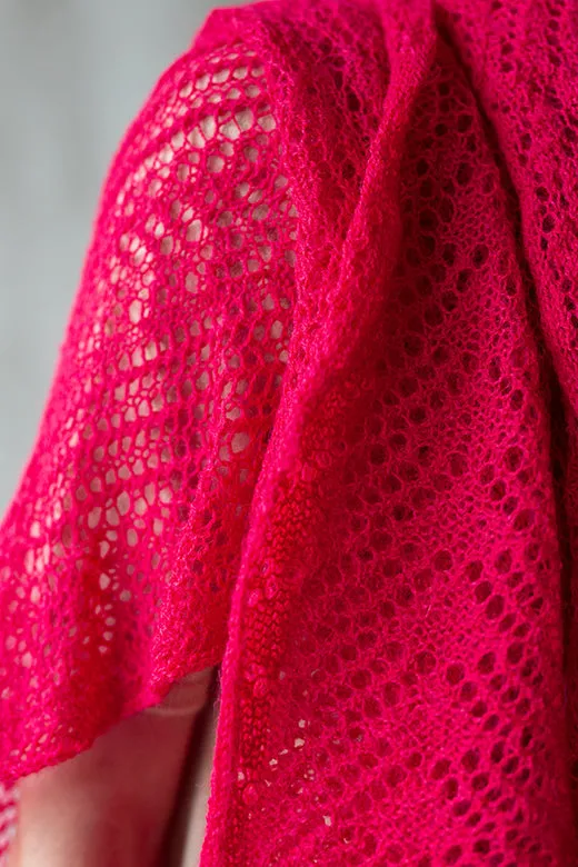 Hot Pink Knit Lace Alpaca Scarf