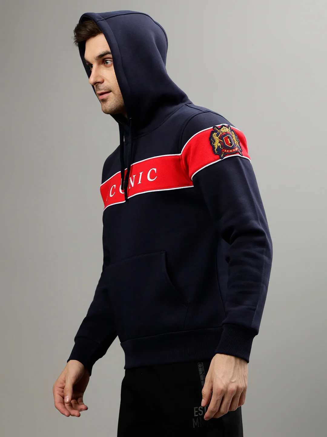 Iconic Men Colorblocked Hooded Full Sleeve Sweatshirt