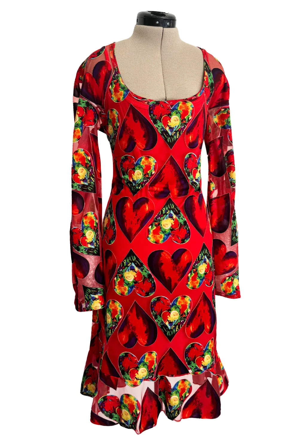 Important Spring 1997 Gianni Versace Well Documented Runway Dress w Heart Print by Jim Dine