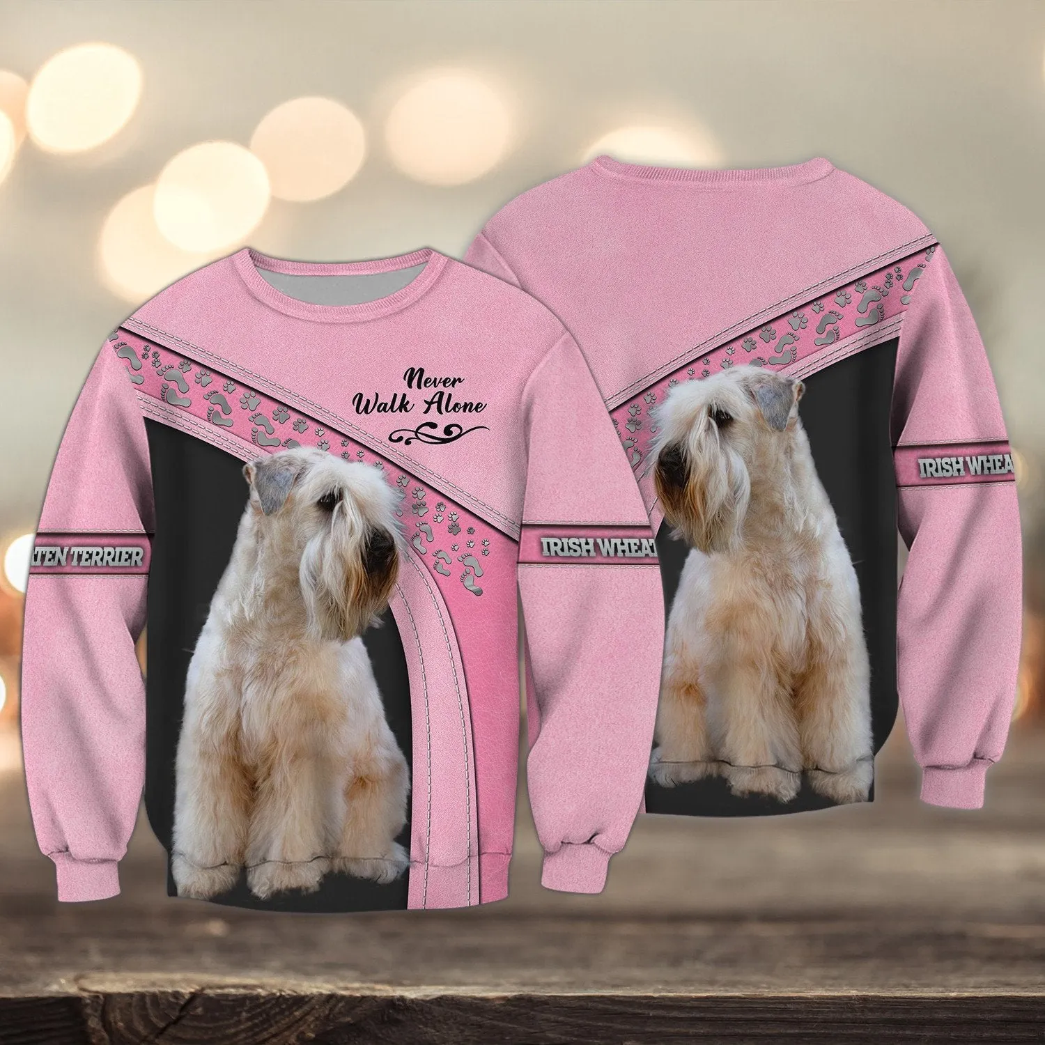 Irish Wheaten Terrier Love Never Walk Alone Love Pink 3D Full Print Shirts, Dog Memorial Gifts for loss of Dog