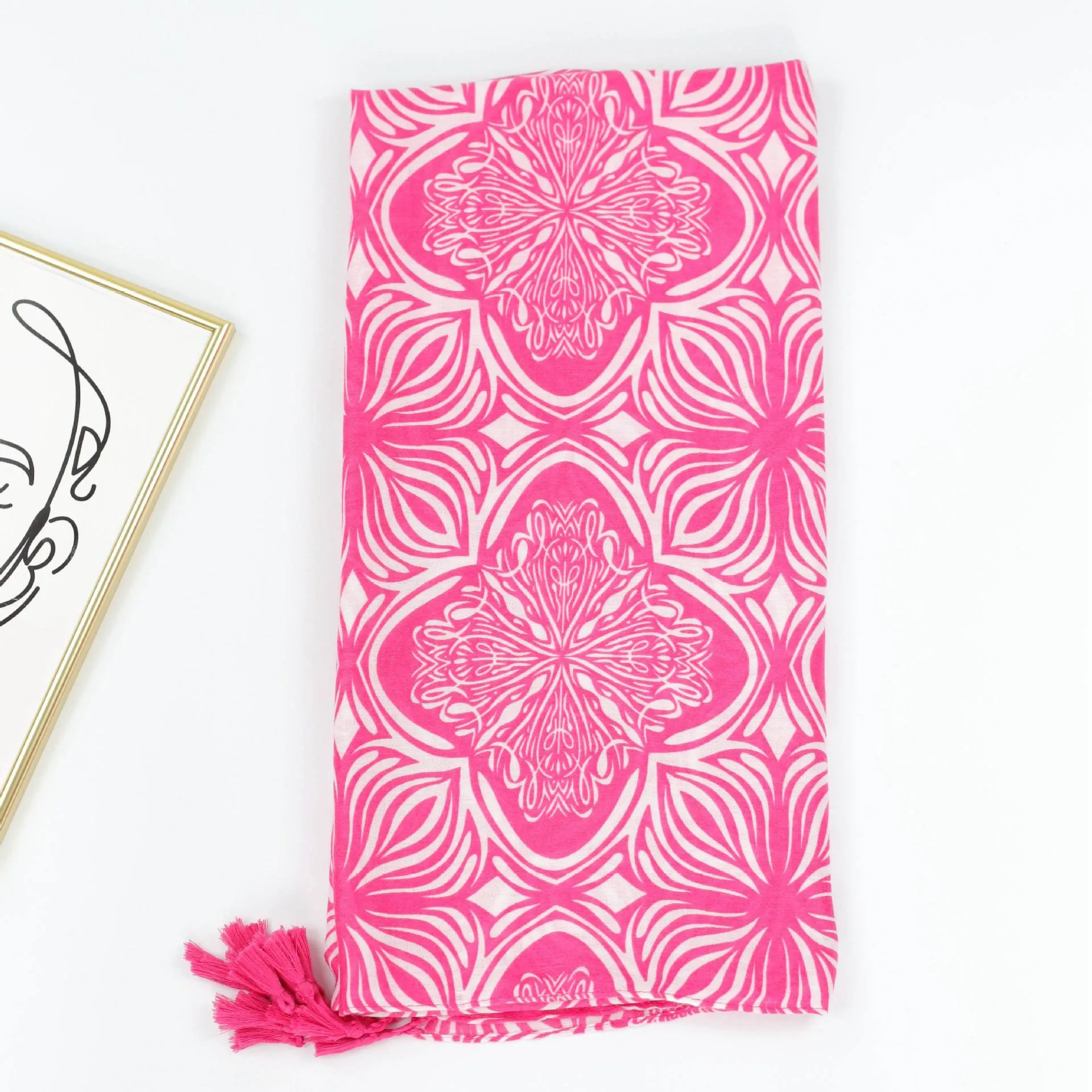 JY230806 Pink bodhi flower printed scarf