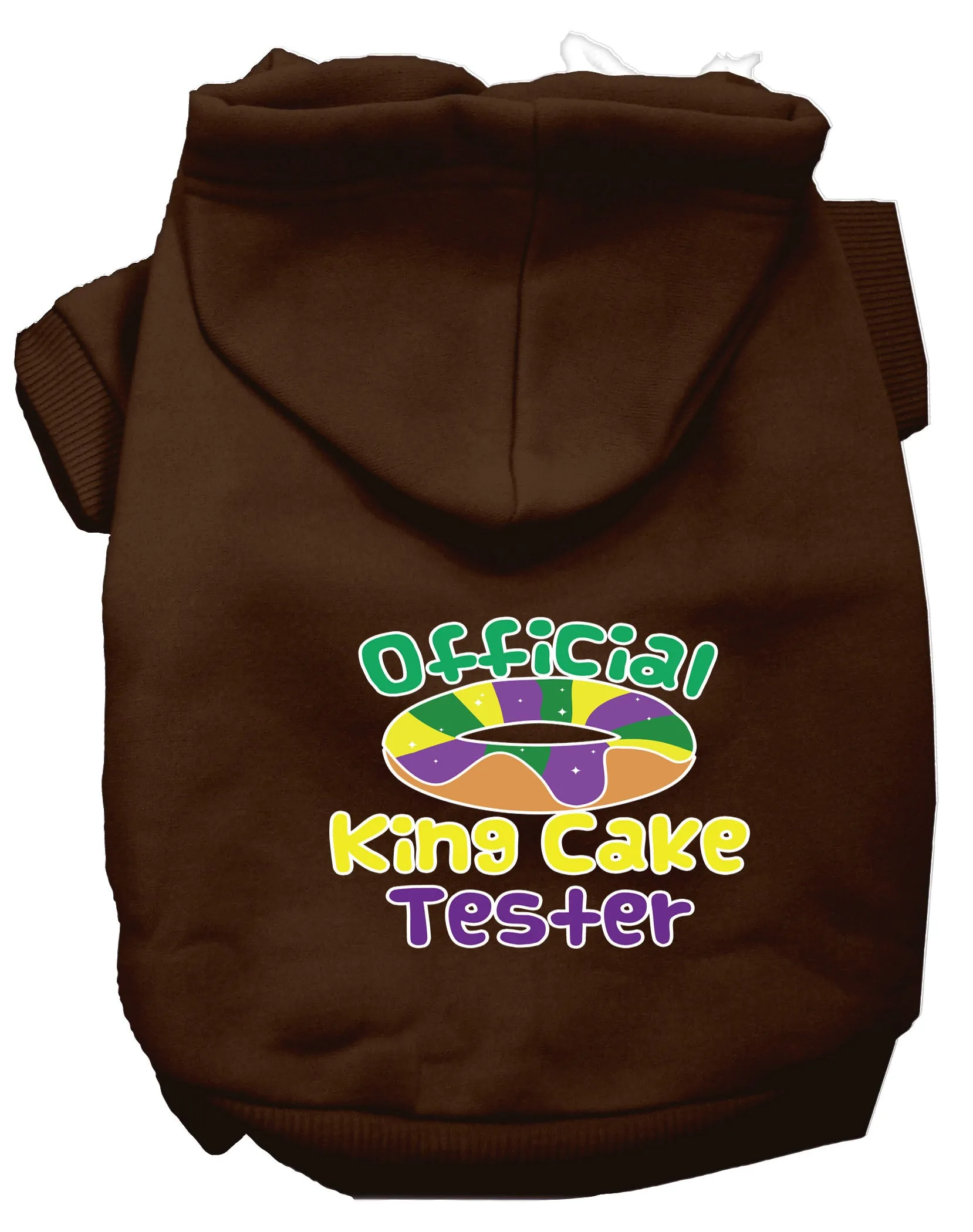 King Cake Taster Screen Print Mardi Gras Dog Hoodie Brown L