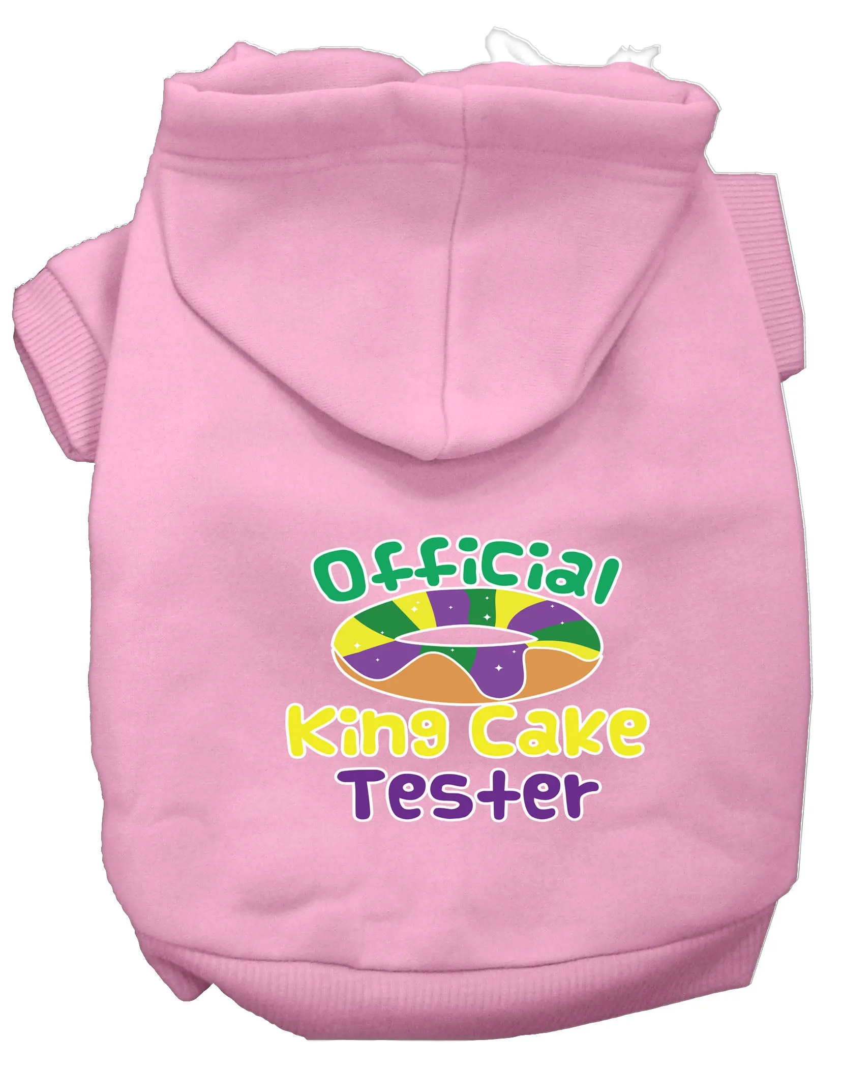 King Cake Taster Screen Print Mardi Gras Dog Hoodie Light Pink Xs