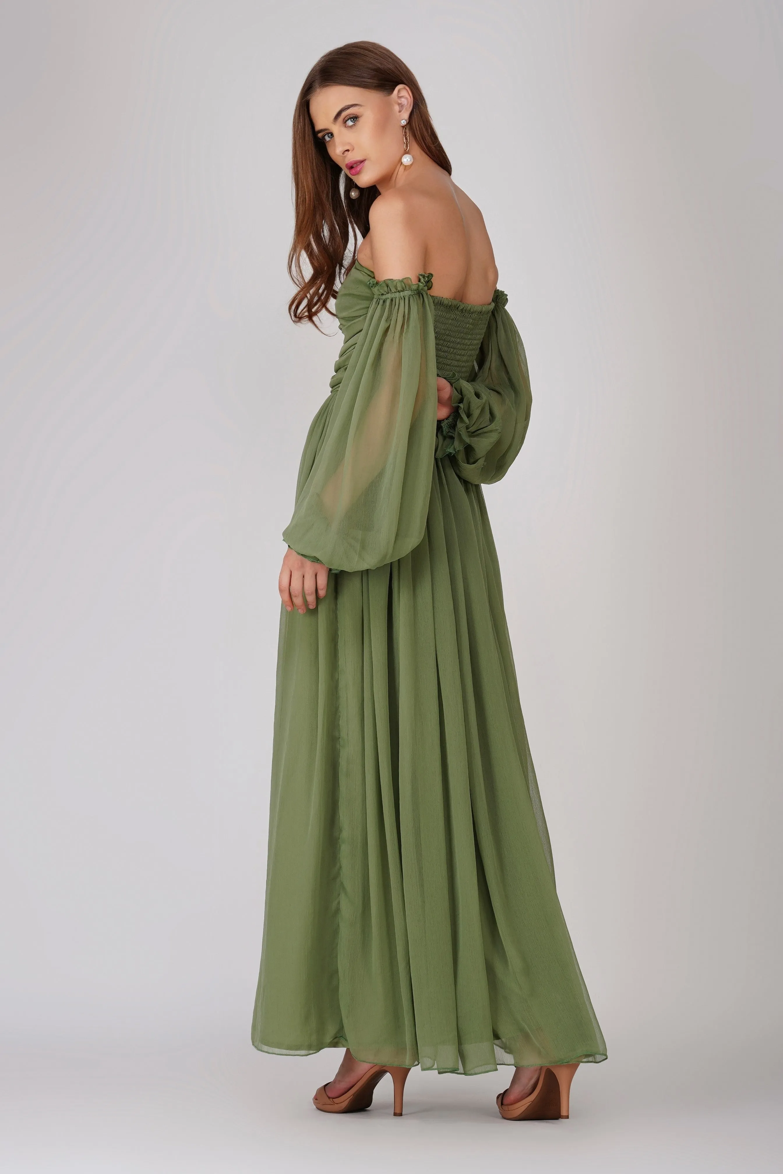 Lana Chiffon Maxi Dress in Soft Olive