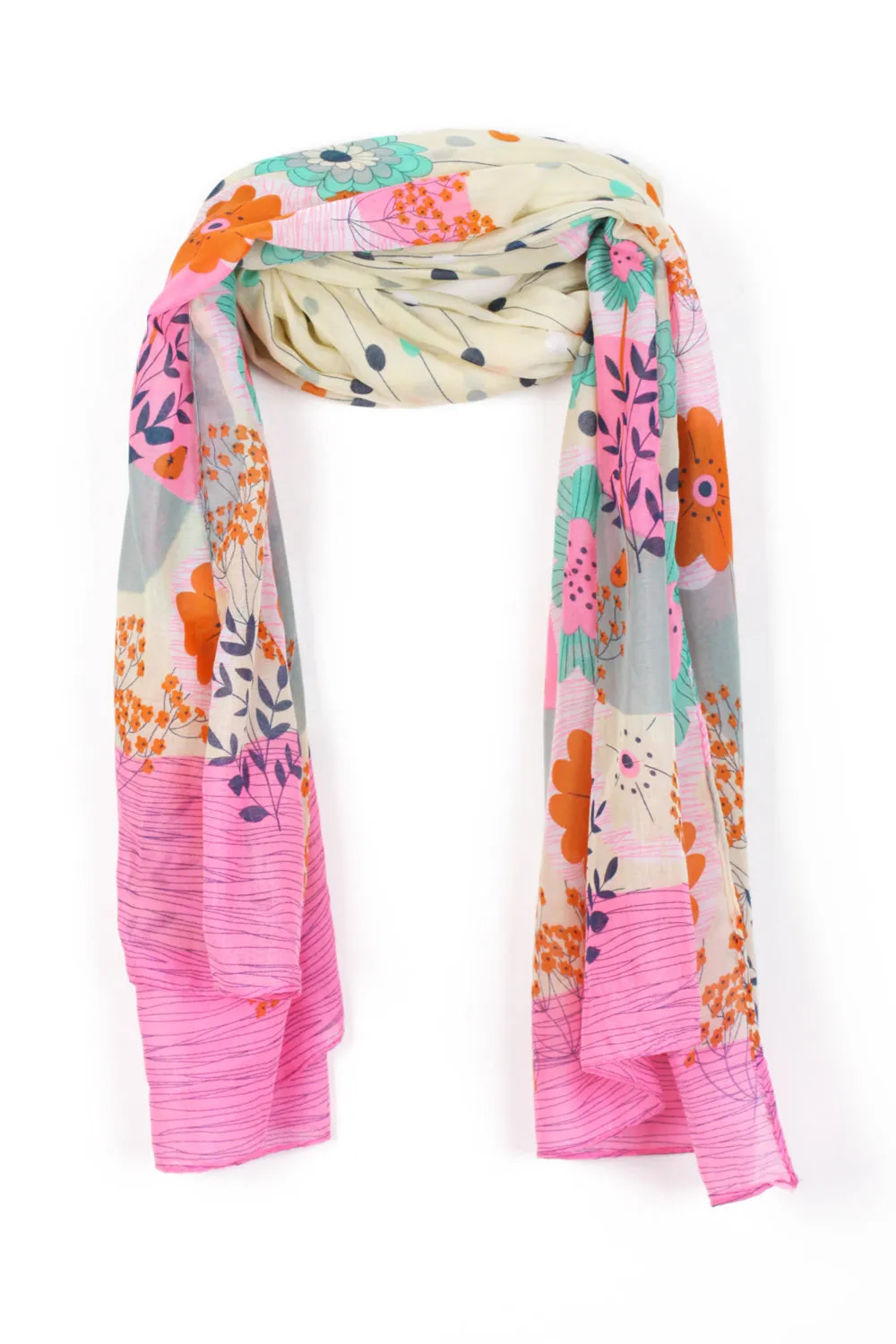 Large Neon Colour Floral Print Voile Scarf