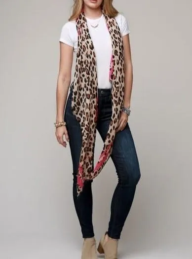 Leopard scarf with horizontal stripe accent