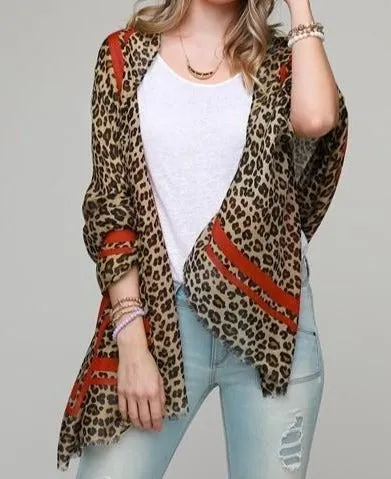 Leopard scarf with horizontal stripe accent