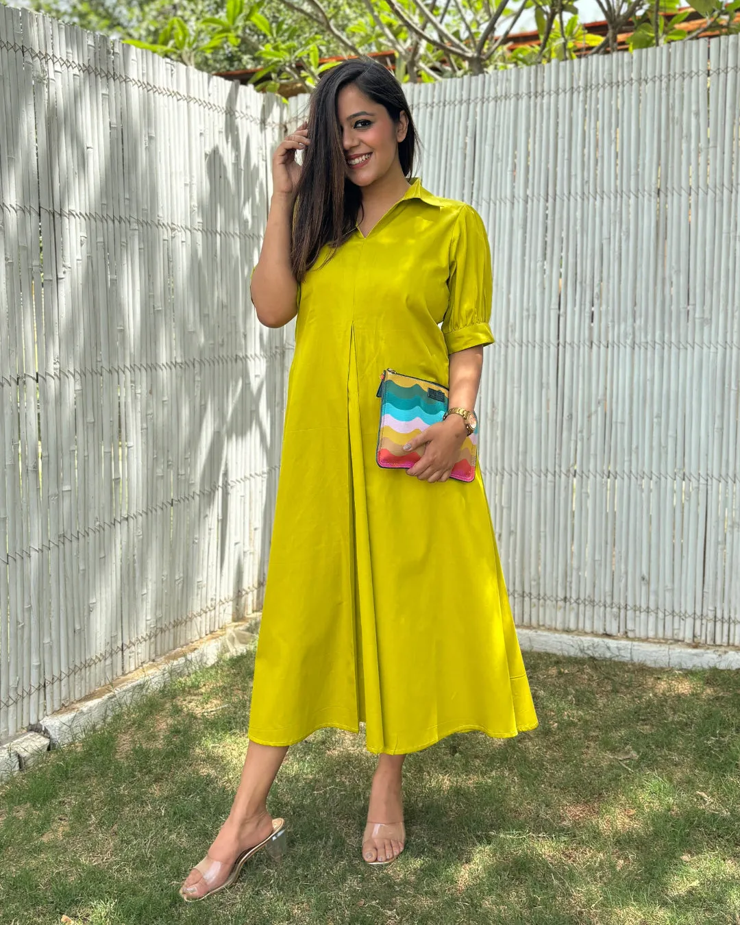 Lime Green A-line Cotton Dress