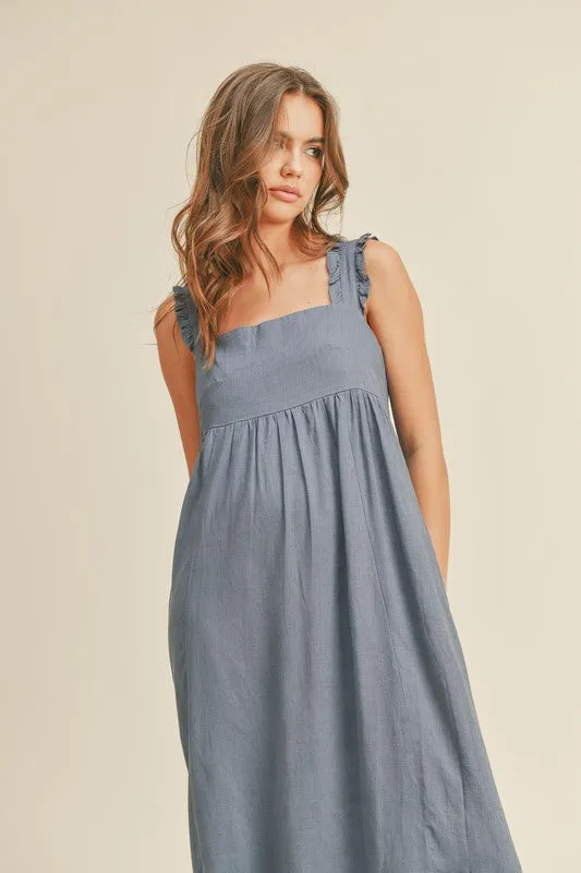 LINEN BLEND MAXI WITH BACK TIE