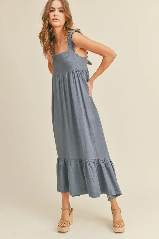 LINEN BLEND MAXI WITH BACK TIE