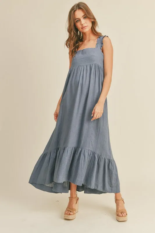 LINEN BLEND MAXI WITH BACK TIE