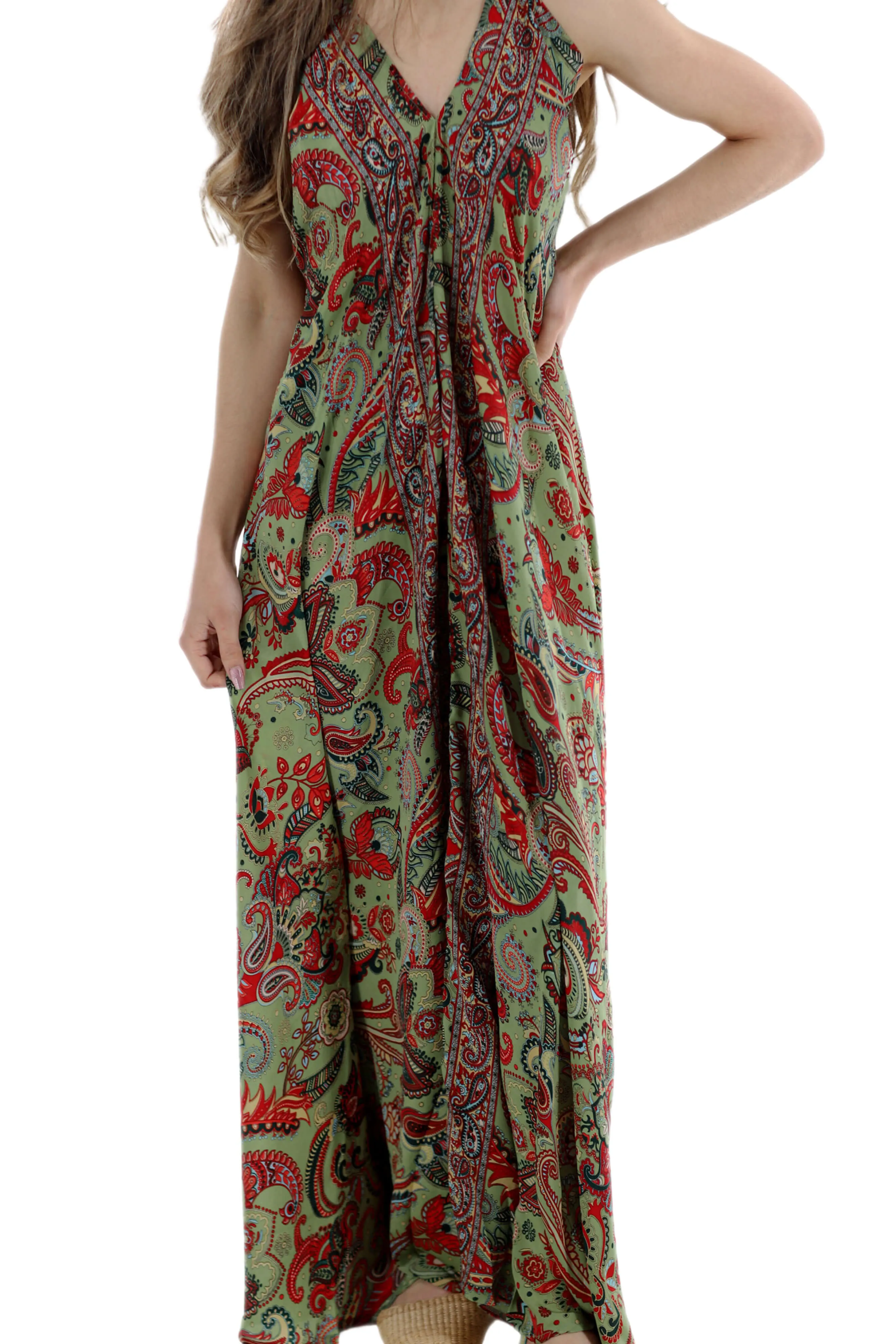 Long Flowy Floral 'Francesca' Maxi Dress in Green