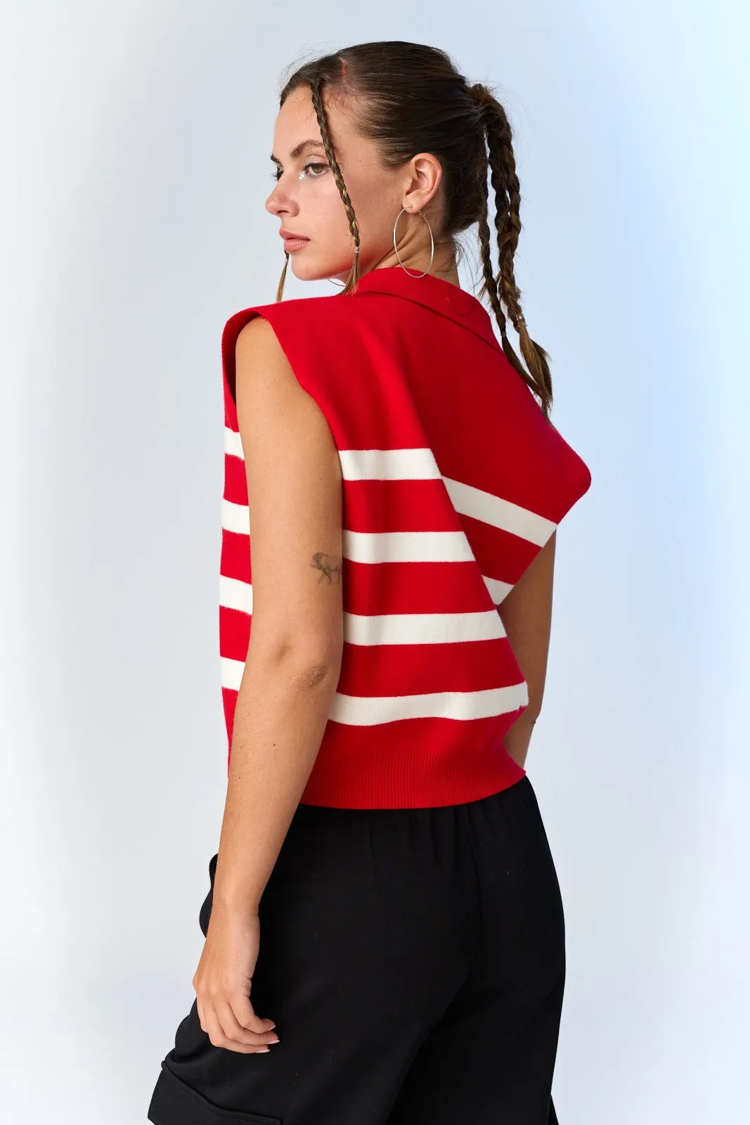 Luca Cropped Stripe Polo Knit Top