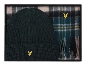 Lyle and Scott Mens Checked Lambs wool Scarf and beanie set Argle Teal