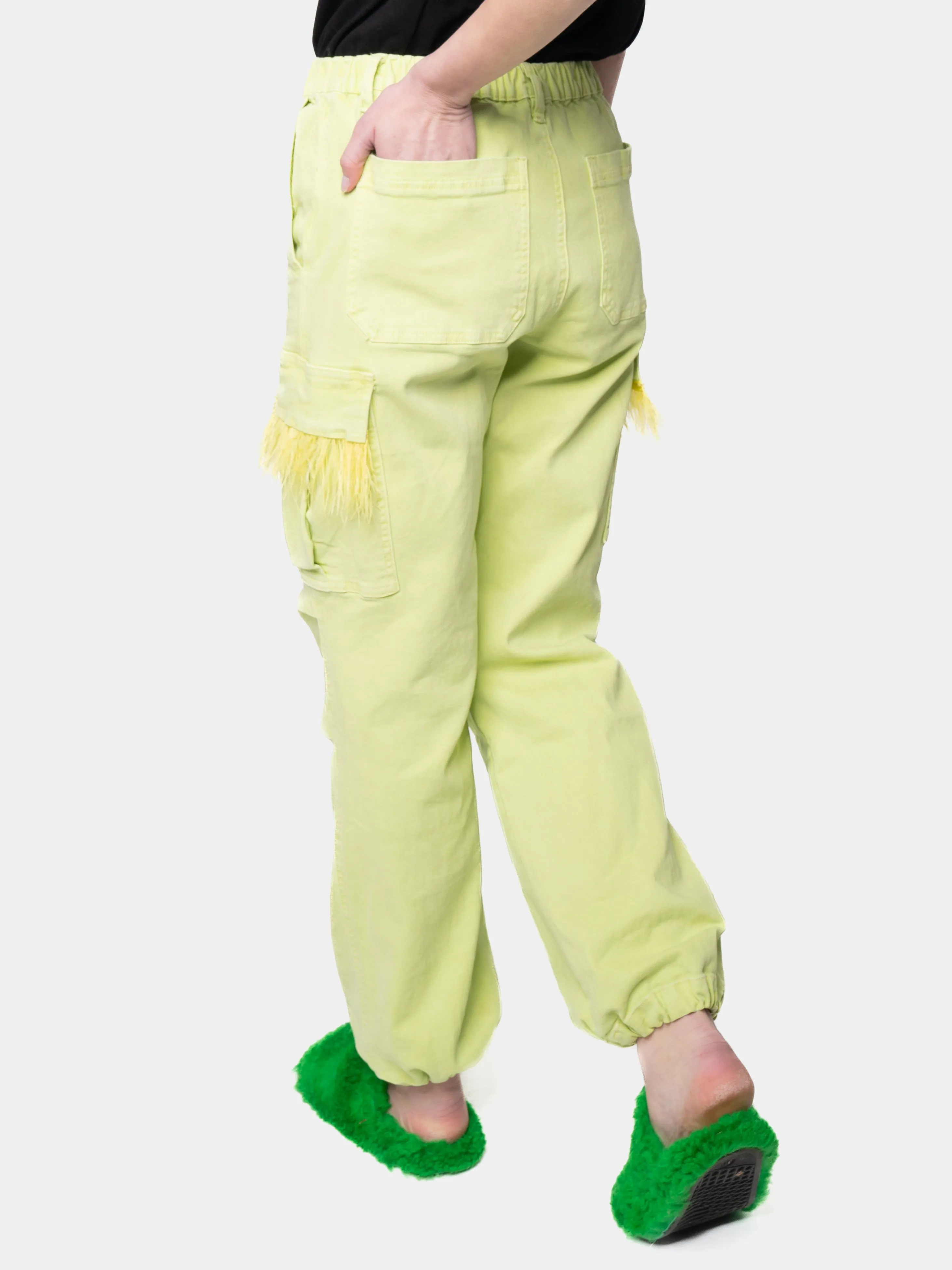 MADRID-Green Cargo Pants Feathers Green Marabou Green