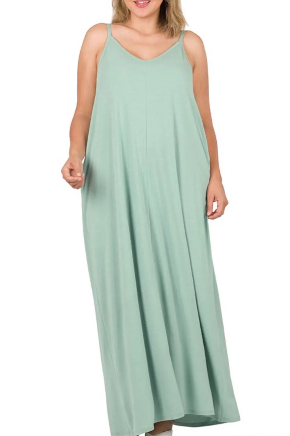 Maxine Pocket Maxi Dress(Dusty Green)