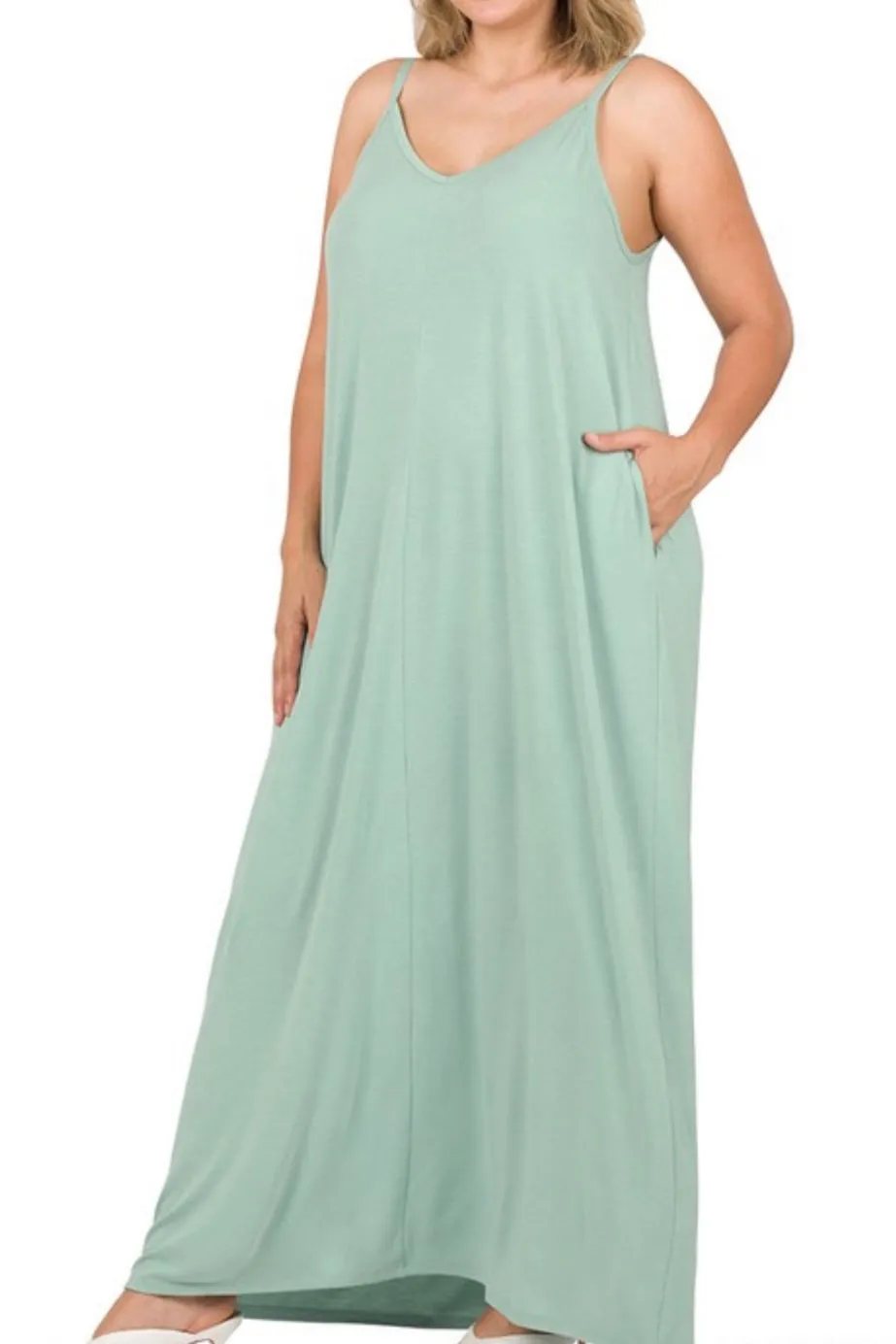 Maxine Pocket Maxi Dress(Dusty Green)