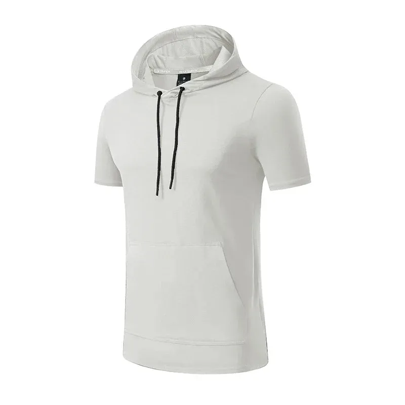 MC - Men’s Compression Hoodie: Short sleeve, tight-fit, ideal for sports, jogging, and outdoor leisure