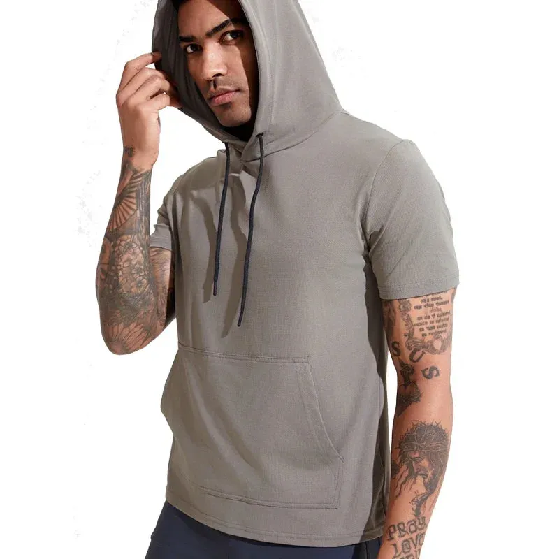 MC - Men’s Compression Hoodie: Short sleeve, tight-fit, ideal for sports, jogging, and outdoor leisure